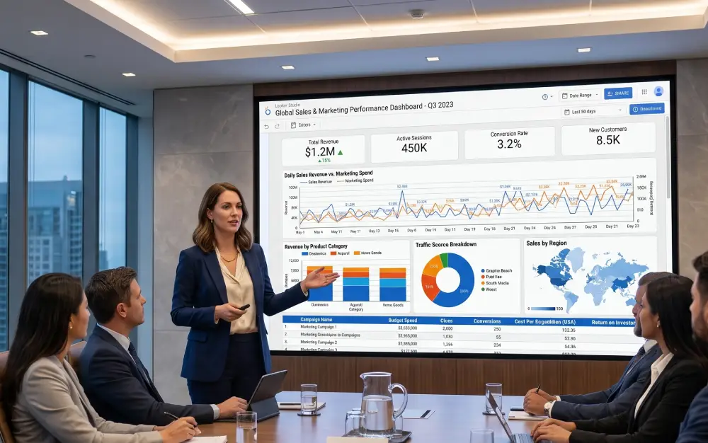 Marketing dashboard template comparison showing Looker Studio limitations versus automated client reporting